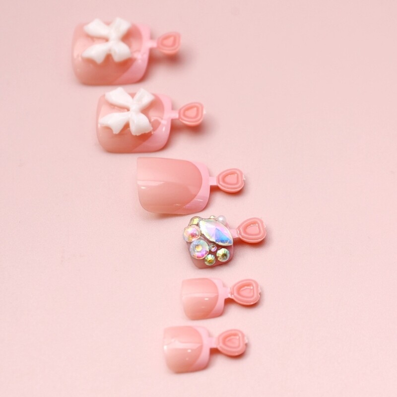 24 Pieces Short Square False Toenails With Glitters Rhinestones Embellishments