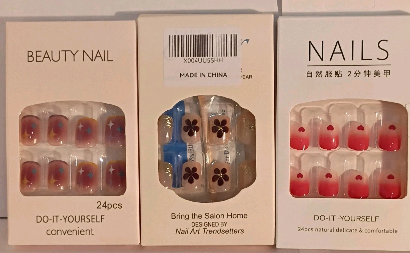 Press-On Nails Multicolor Short Pre-Designed, Lot Of 6