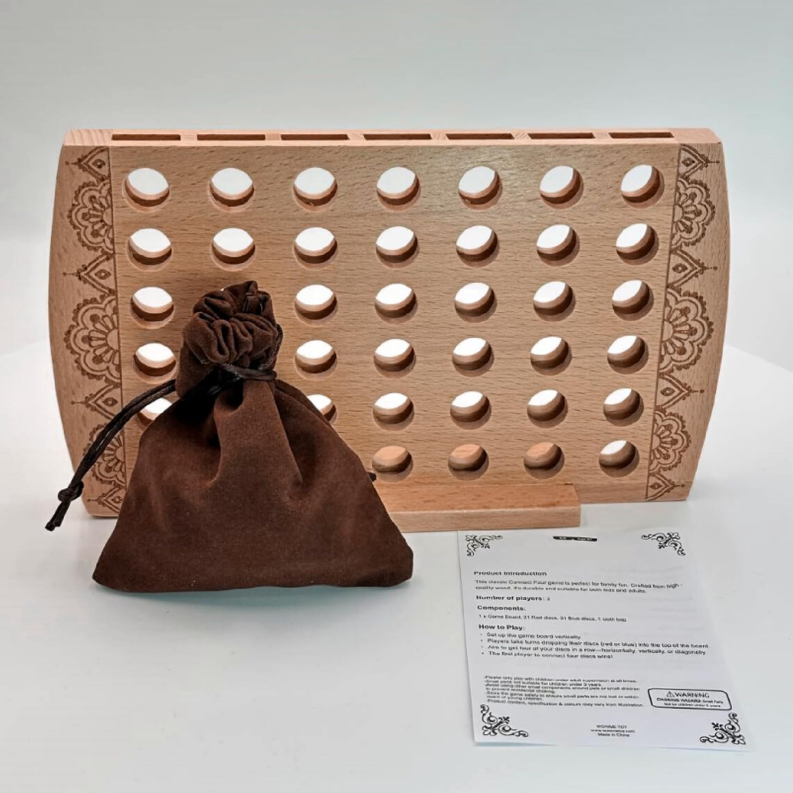 WOWME Wooden 4 in a Row 5.12 inches (W) x 8.86 (L) x 1.9 (H)