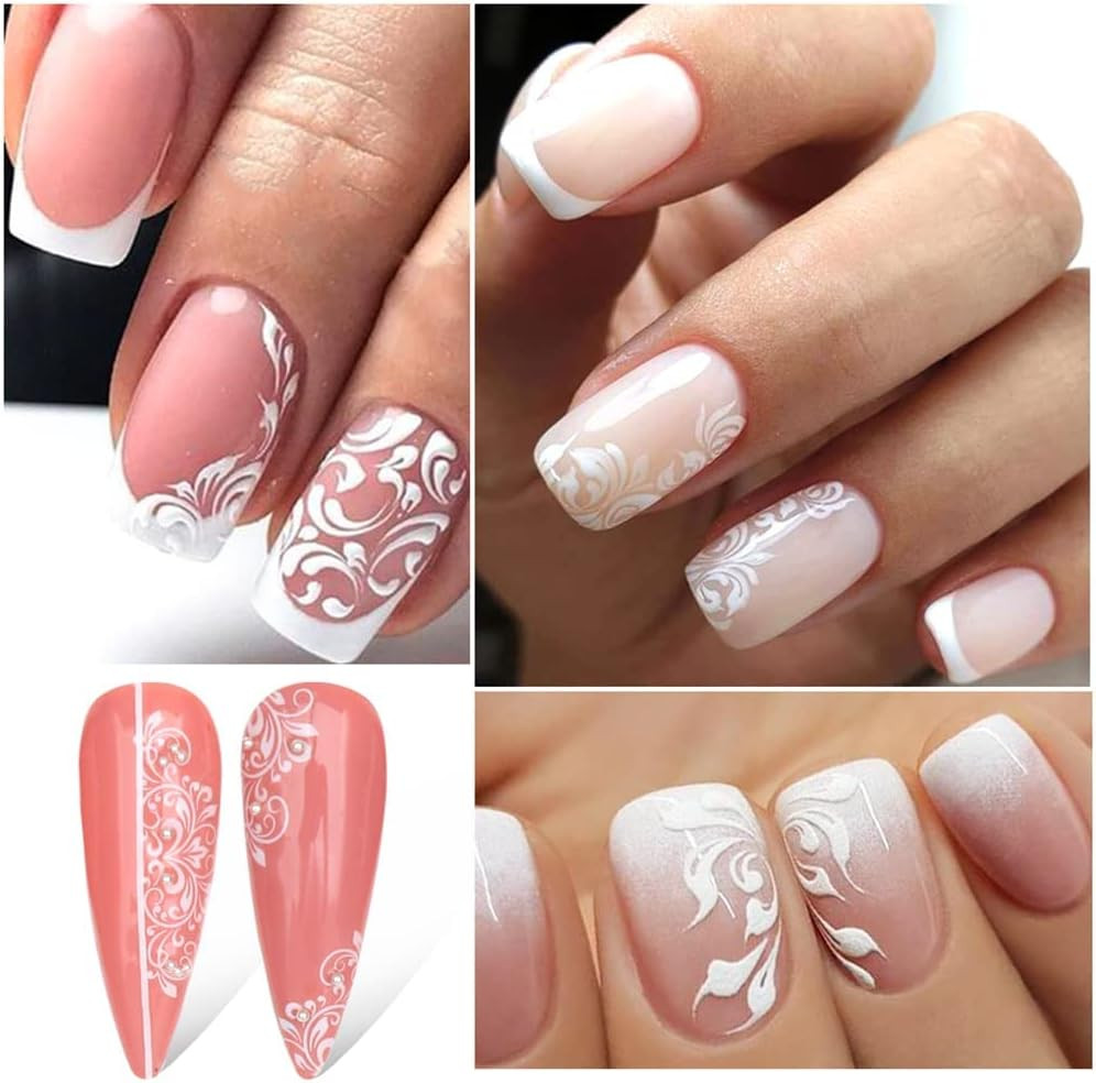 Flowers Nail Decals 3D Self-Adhesive White Floral Nail Art Stickers Wedding Lace
