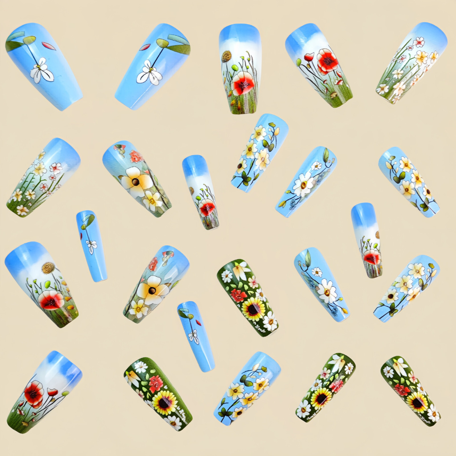 4 set （24Pcs/set ）Flowers False Nail Art Full Cover Artificial Fake Nails
