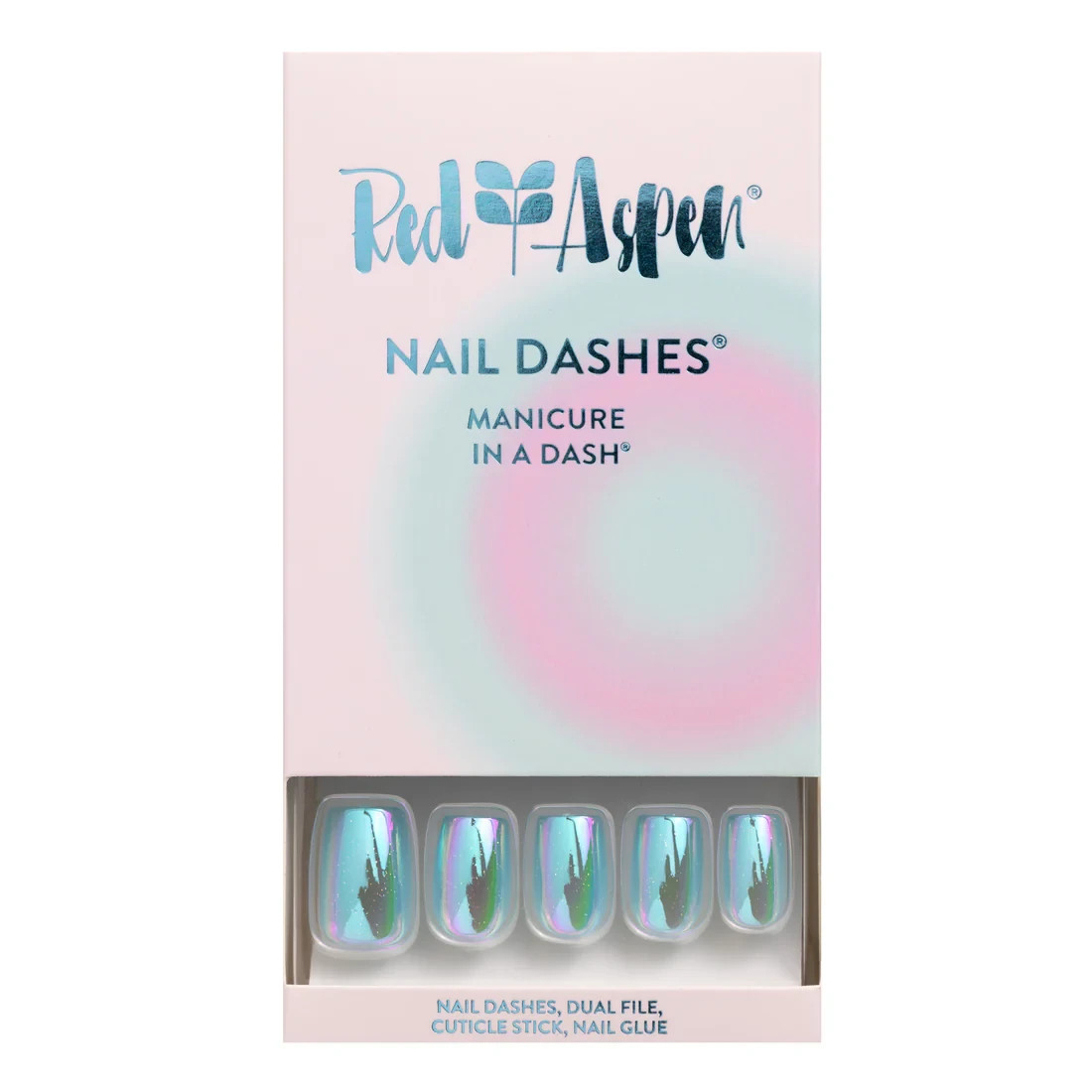 Red Aspen Press On Nails- Azure Ariana-Short-Coffin-Blue- Holographic