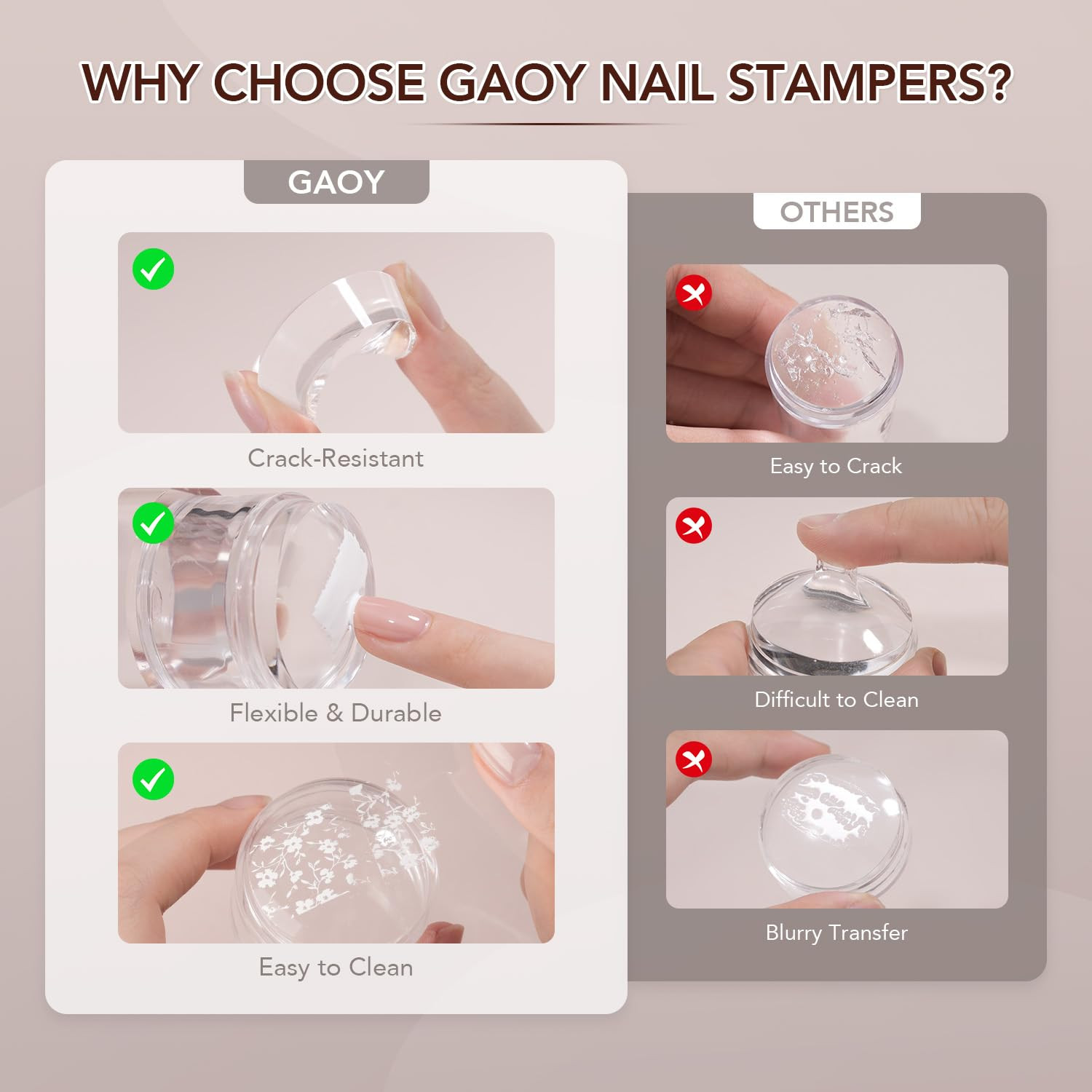 French Tip Stamp, 6Pcs Nail Art Stamper Kit, Soft Clear Silicone Round