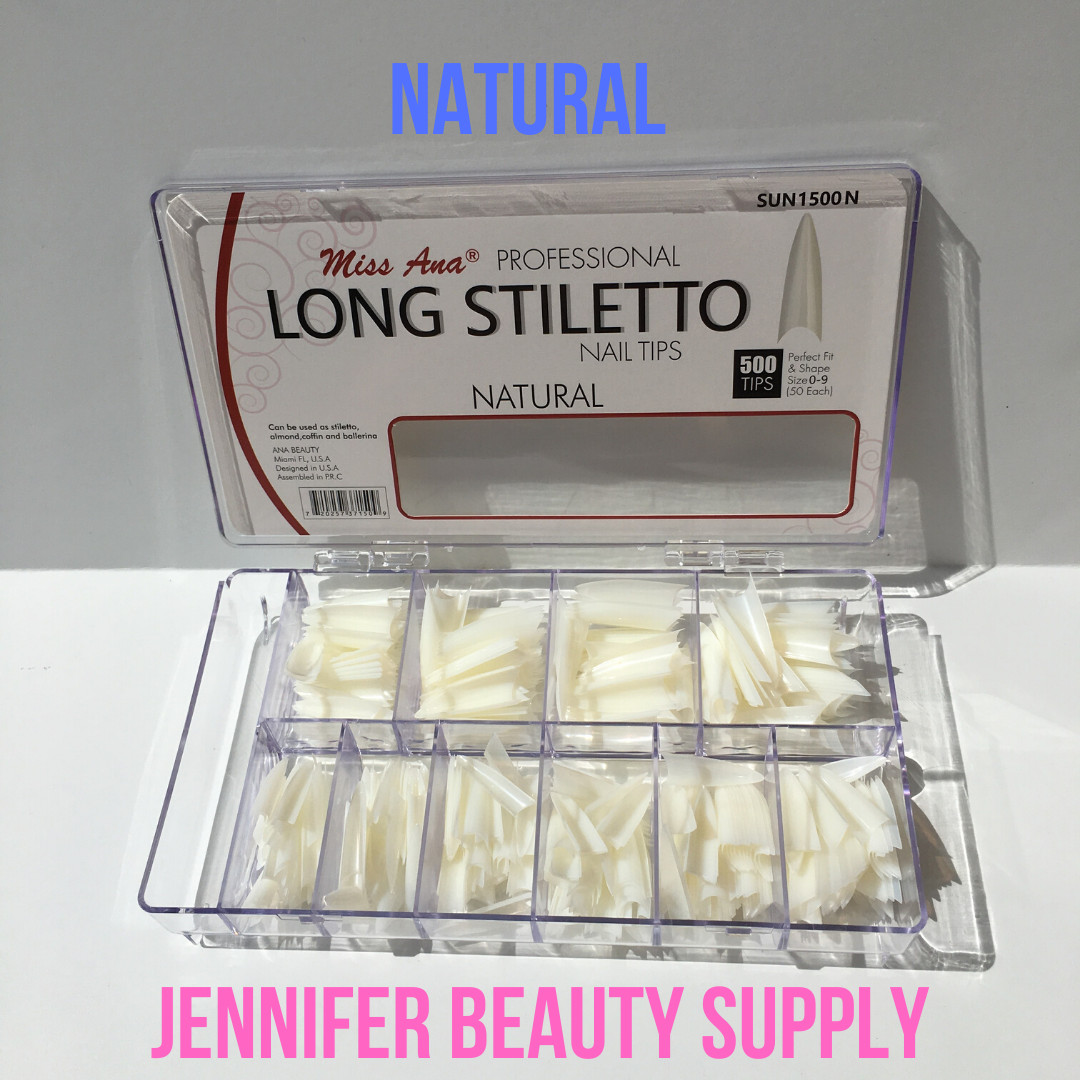 500 PCS LONG CLEAR STILETTO BALLERINA COFFIN NAIL TIPS 10 SIZES IN BOX