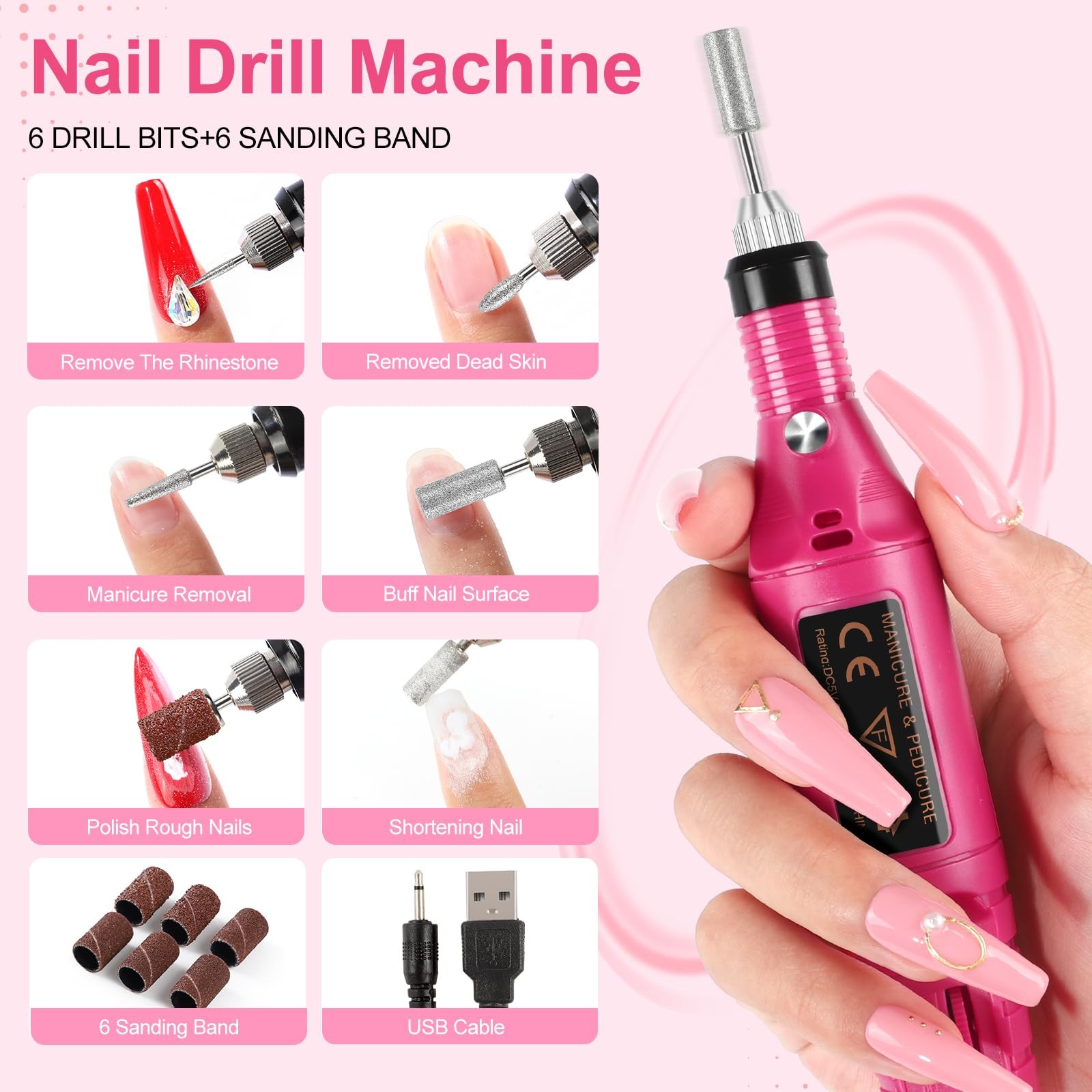 58 Piece Acrylic Nail Kit With Drill UV Light Glitter Powder Set For Home Salon