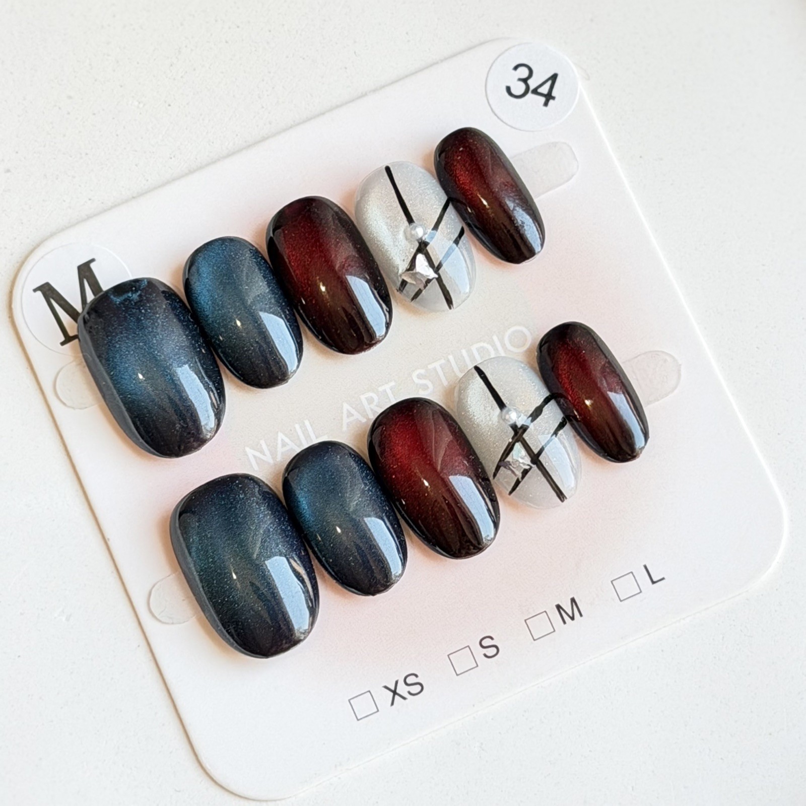 Unique Handmade Press-On Nails Size M | One of a Kind Set, Reusable 34