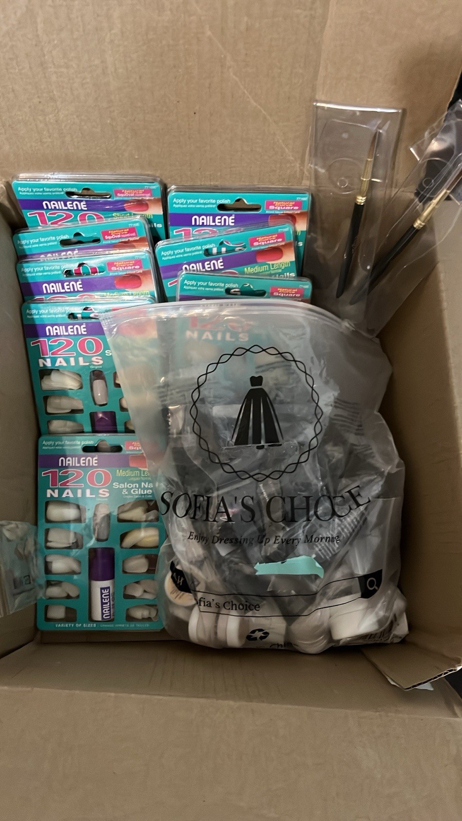 Nailene Nails & Tips New,glue may be dried Box full of tips & accessories vinta