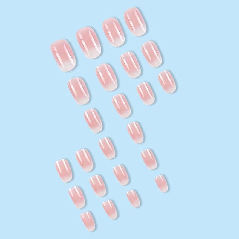 24Pcs Short Oval Pink Gradient Press On Nails Glossy Full Cover False Nail Set