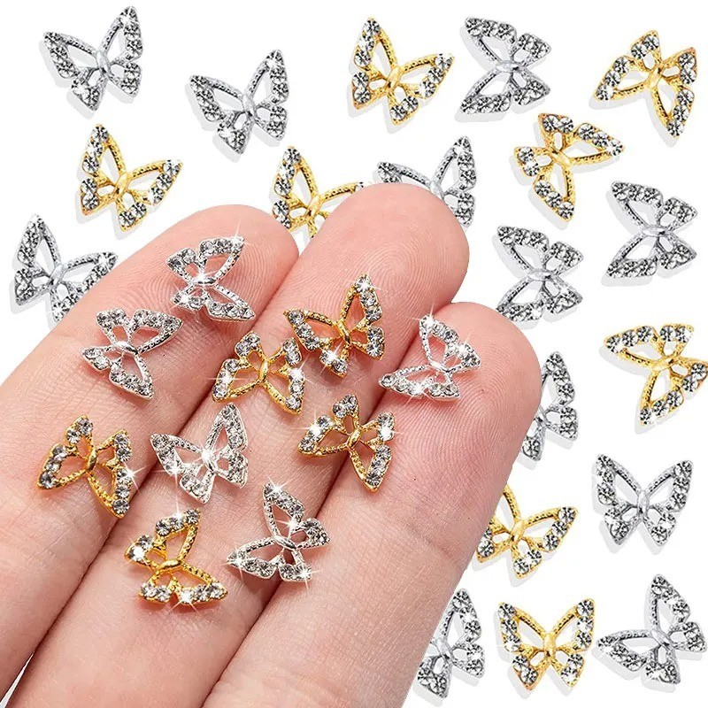 10pcs 3D Nail Art Jewelry Charms Crystal Butterfly Nail Tips Decorations
