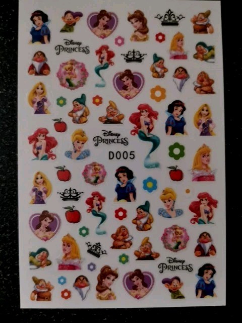 1 x Disney Princess Nail Stickers Cinderella, Mermaid Nail Art 9.5 cm x 6.5cm