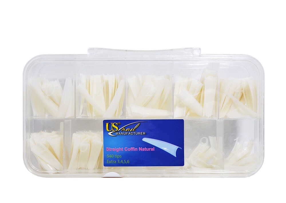 US Nail Manufacturer – Straight Coffin Natural Nail Tip (540 Tips/Box)