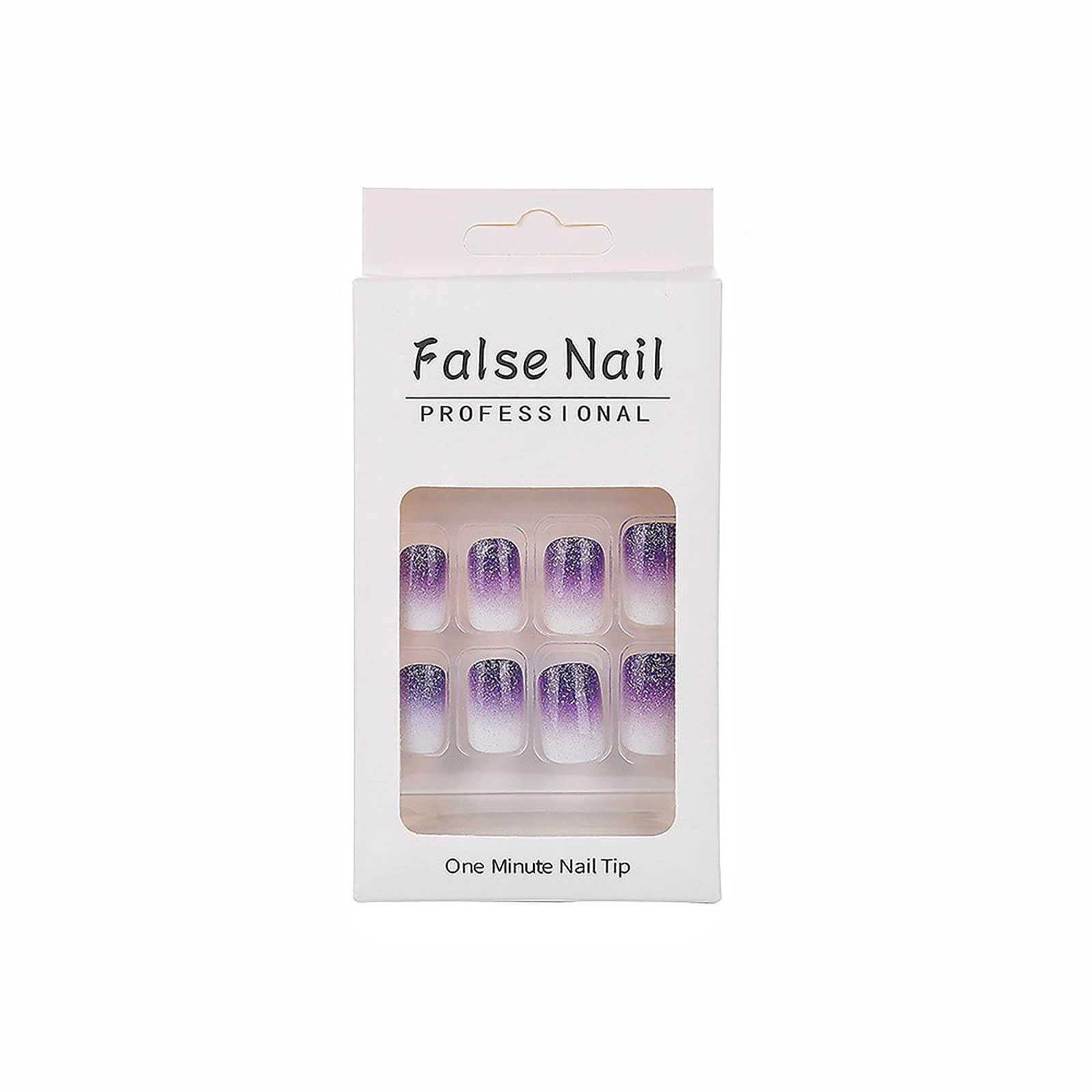 Square Press on Nails Short Fake Nails Purple French Tip False Nails Ombre Glue