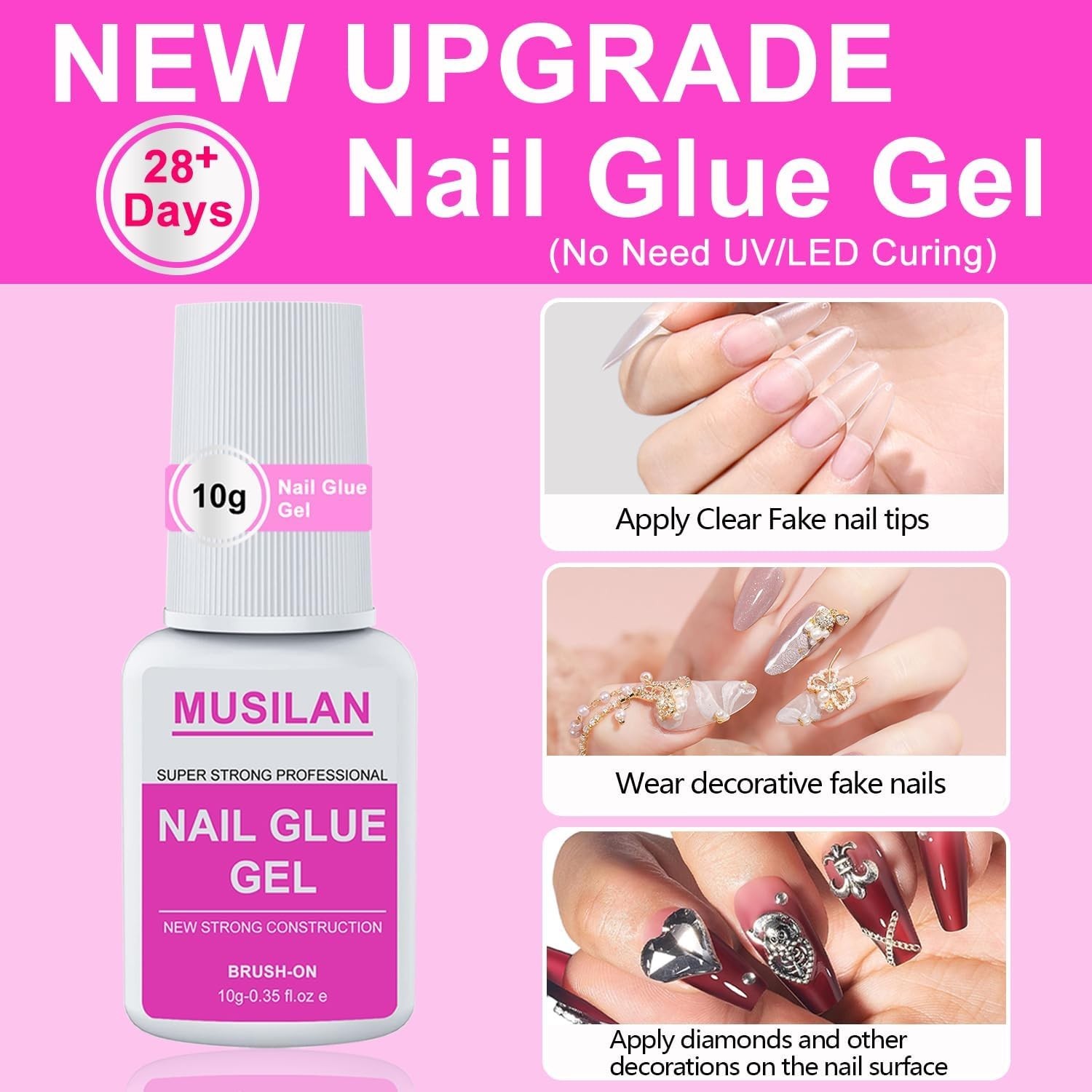 New Upgrade Nail Glue and Glue Remover Kit,Super Strong Nail Gel for Press On Ac