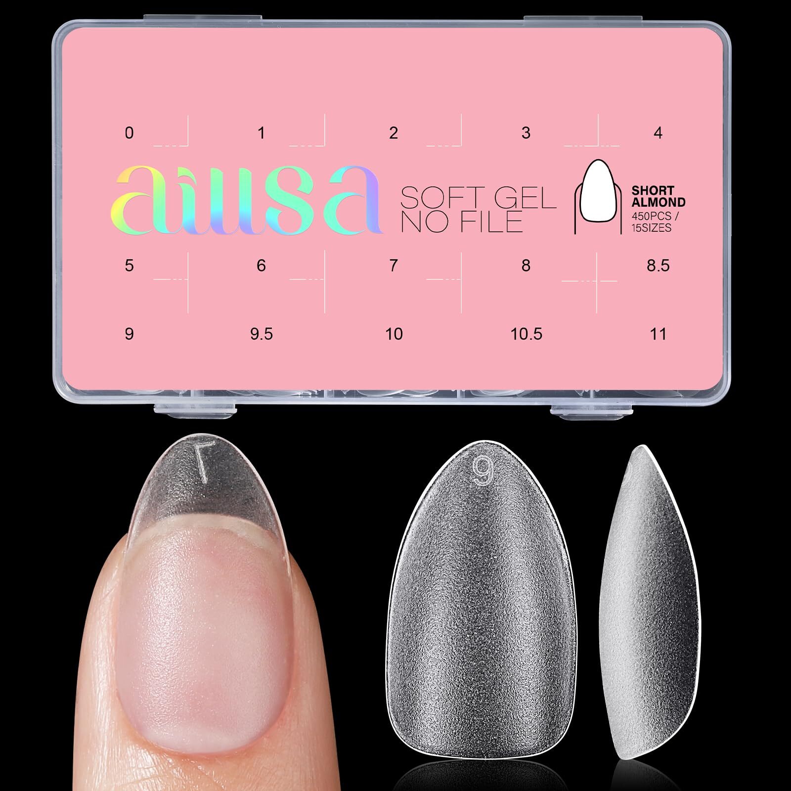 450PCS Short Almond Pre-Buff Gel Nail Tips for Extensions 15 Sizes