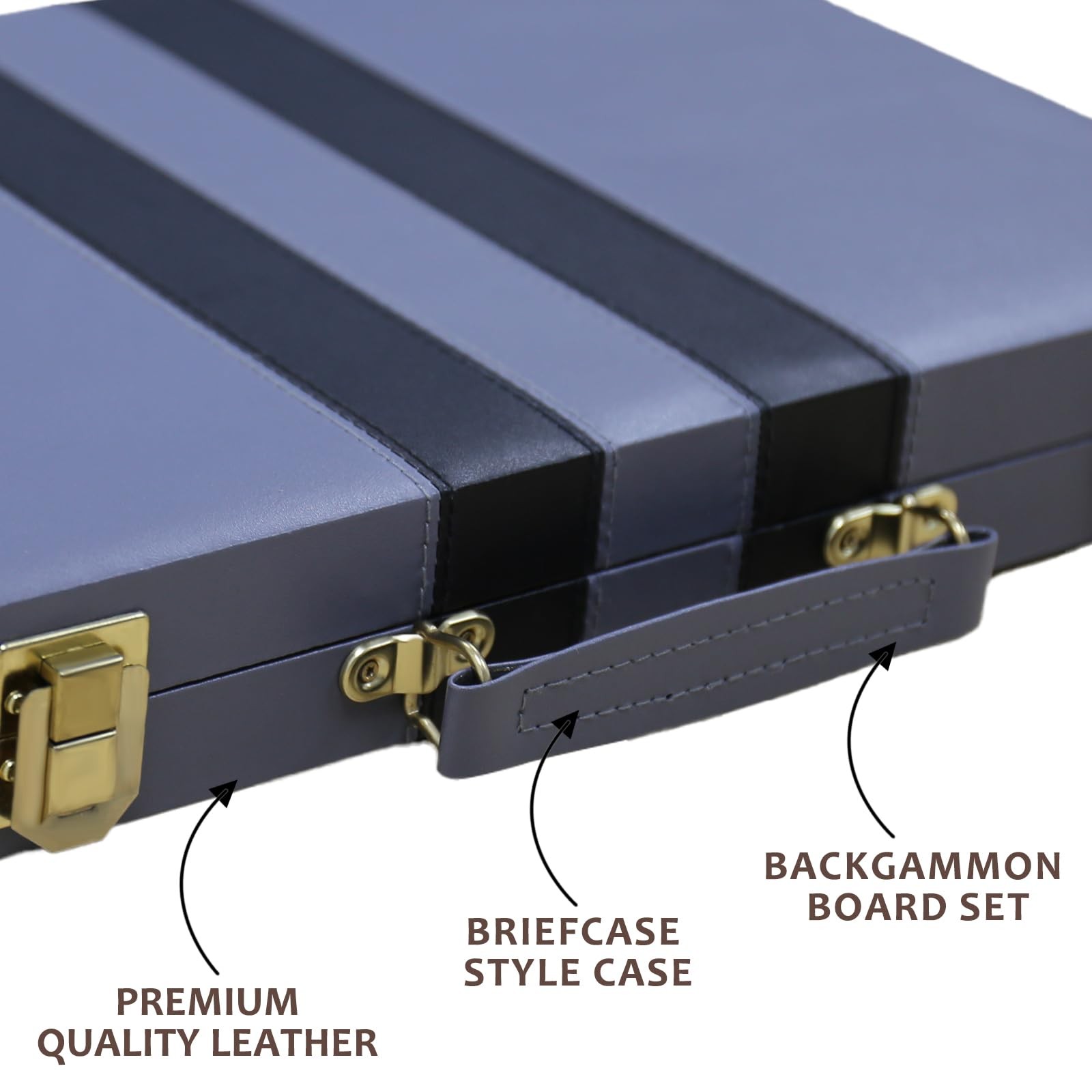 Backgammon Set – Classic Board Game with Premium Leather Case 15 inches, Gray