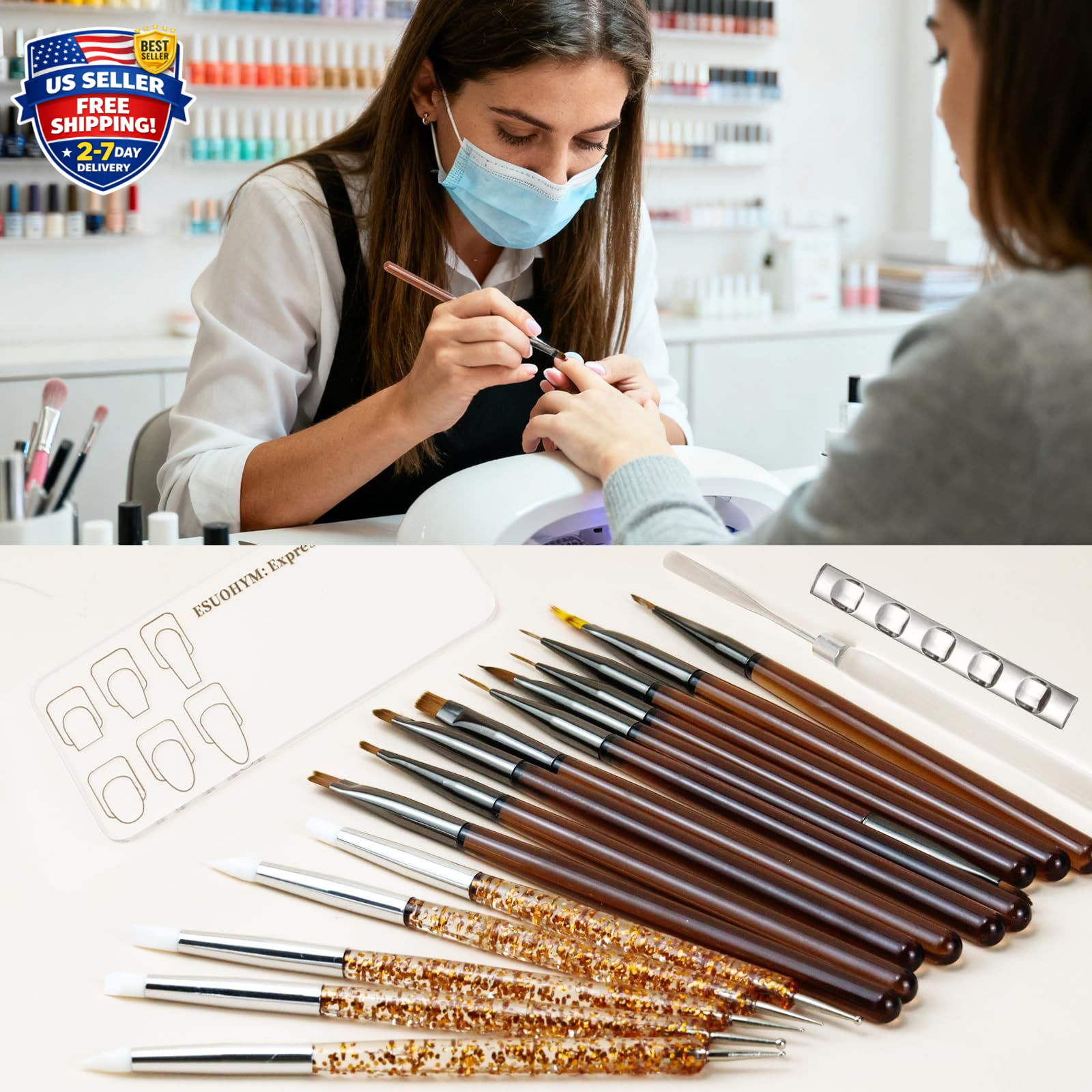 18 PCS Nail Art Brushes Set for Painting Practice Design Medium Amber Colors