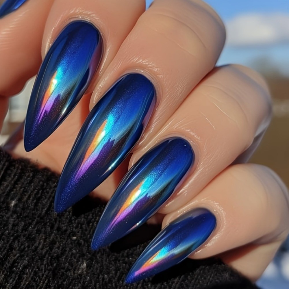 24pcs Long Almond Dopamine Press-On Nails, Multi-Color Glossy Trendy Minimalist