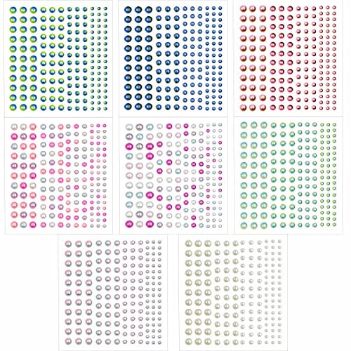 1320 Pieces Self Adhesive Stickers for DIY Crafts 8 Sheets Colorful Flat Pearl