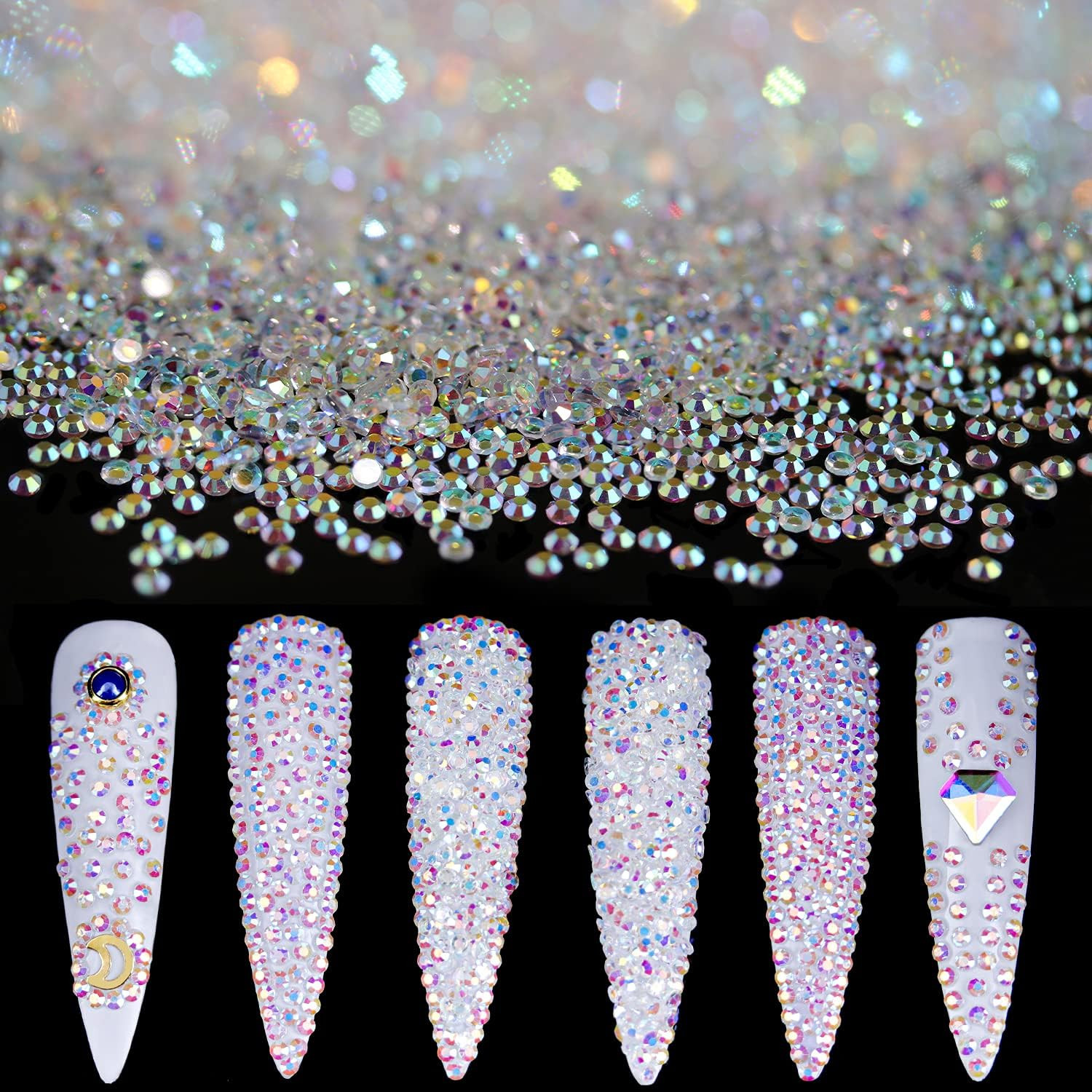 Tiny Nail Rhinestones 15000Pcs 1.2Mm Ultra Mini Pixie AB Glass Crystals for Nail