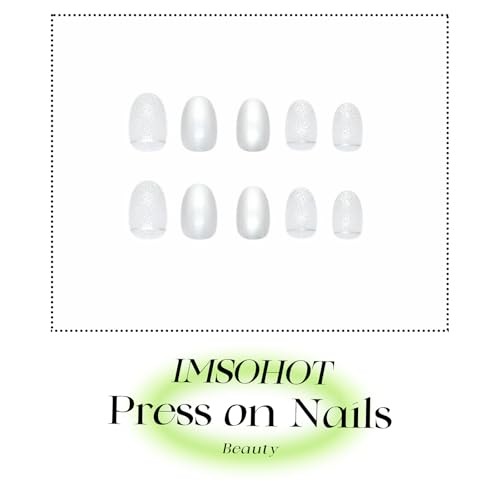 Short Oval Press on Nails Silver Metal Mirror Chrome Fake Nails 92-13Silver