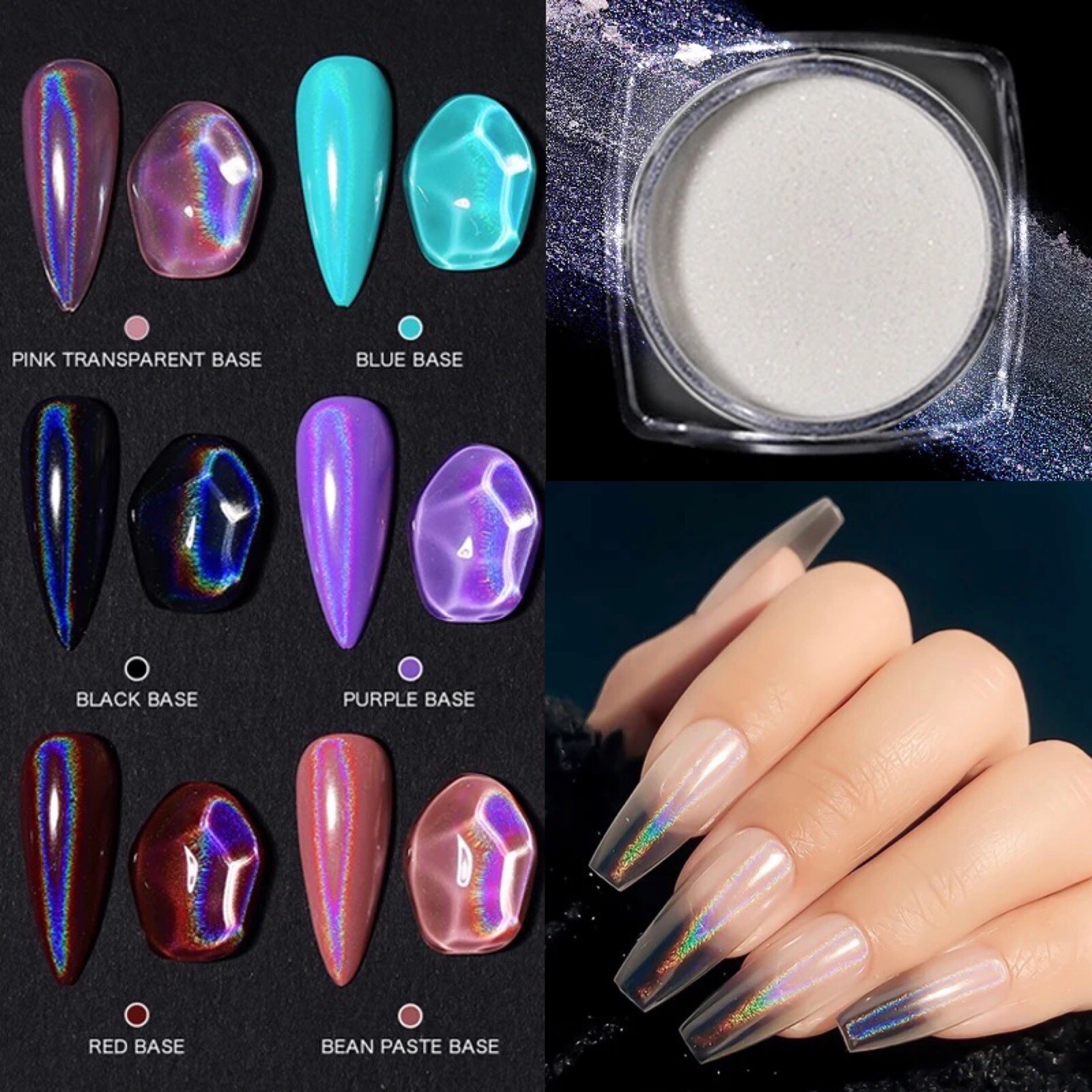 White Holographic Nail Chrome Powder Transparent Effect Clear Unicorn Rainbow