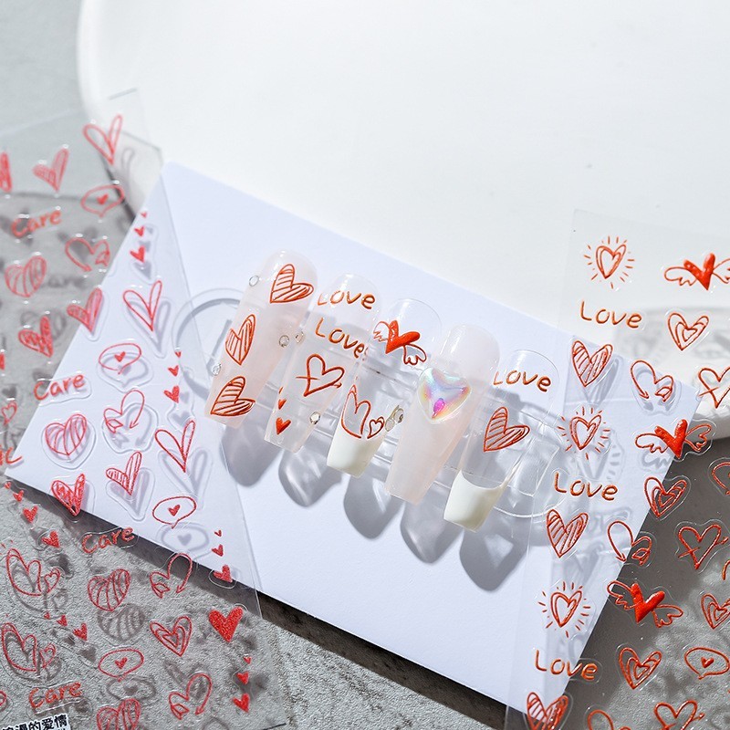 Hollow Red Heart Nail Stickers – Romantic Love & Care Nail Decals (43)