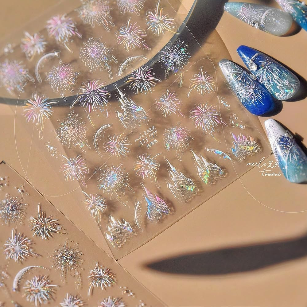 Fireworks Nail Stickers 5D Embossed – Premium Salon-Quality Nail Charm Accessori