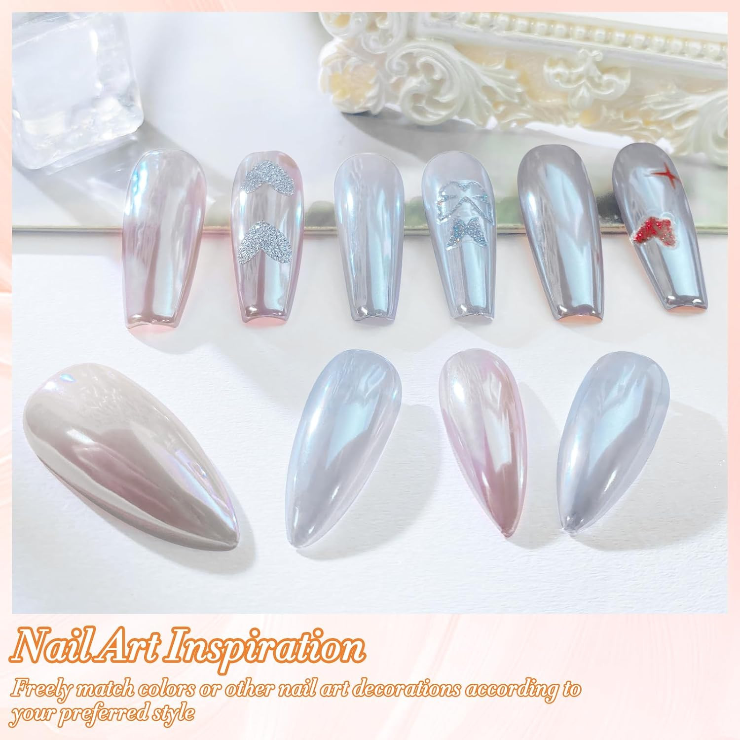 FNNZ Unicorn Chrome Nail Powder, Aurora Unichrome Mermaid Aurora Metallic Nail