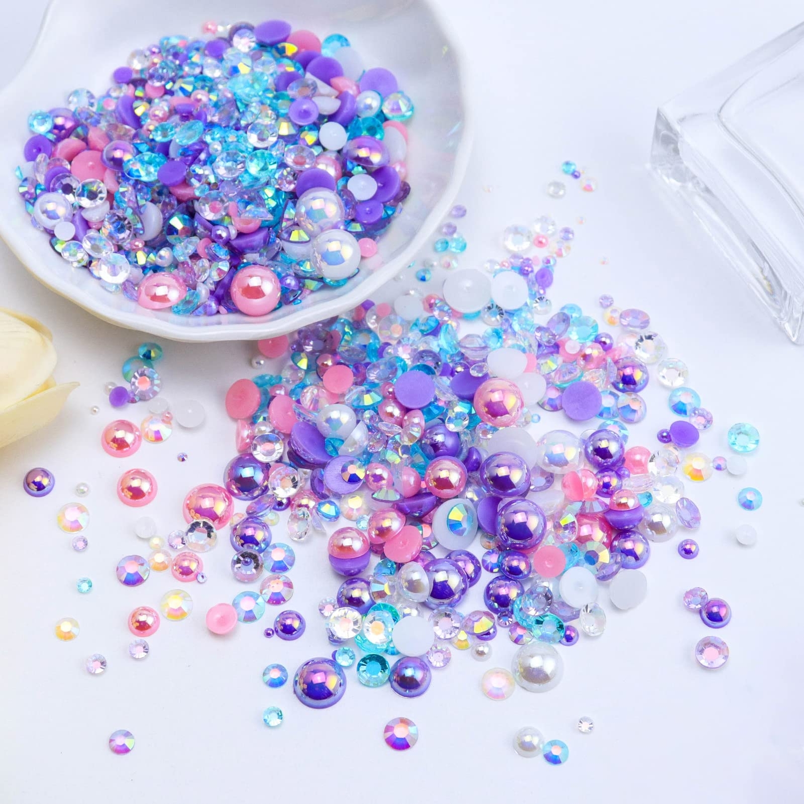 60g Mix Flatback Pearls and Flatback Rhinestones for Crafts 2mm-10mm Pearl Rh…