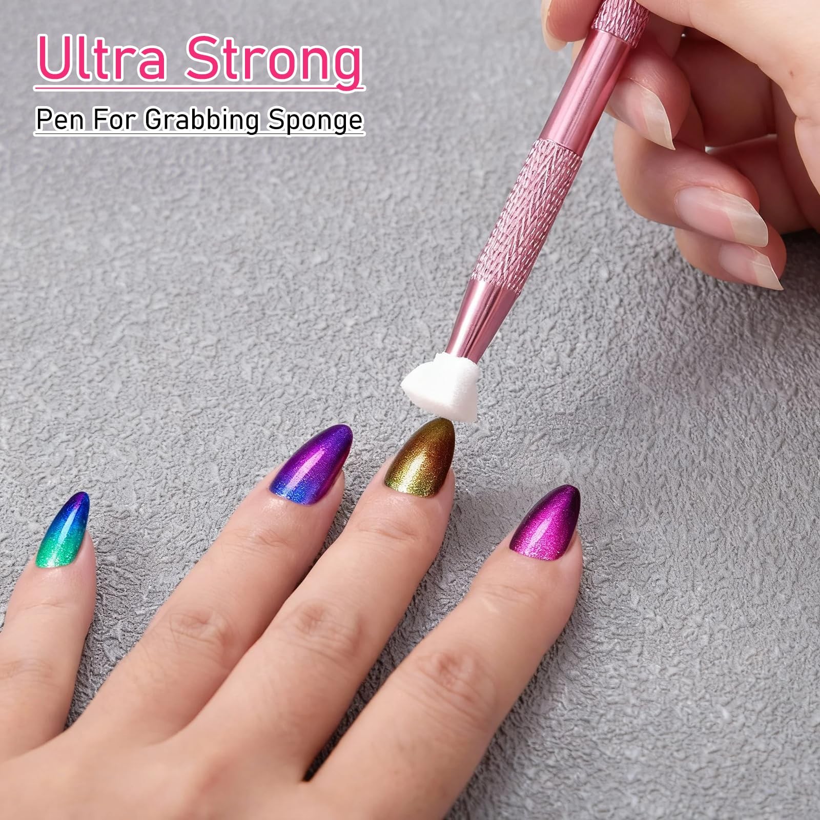 DANNEASY 200PCS Nail Sponges for Ombre Art with 1 Grab Pen, White…