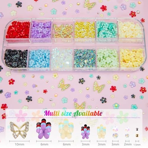3D Flower Nail Charms Chunky Butterfly 2 Box Colorful Flowers Buterrfly Charms