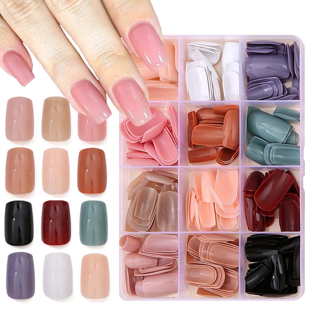 288Pcs Square Press on Nails Medium Fake Solid Medium, A006