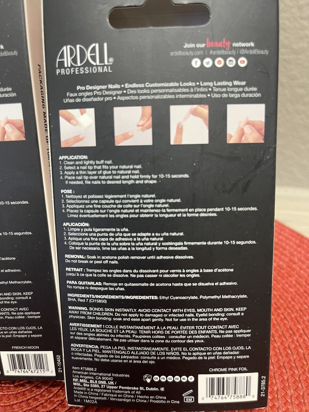 Lot of 3-ARDELL Nail Addict Premium, French-Chrome Pink,French Moon,Purple Ombre