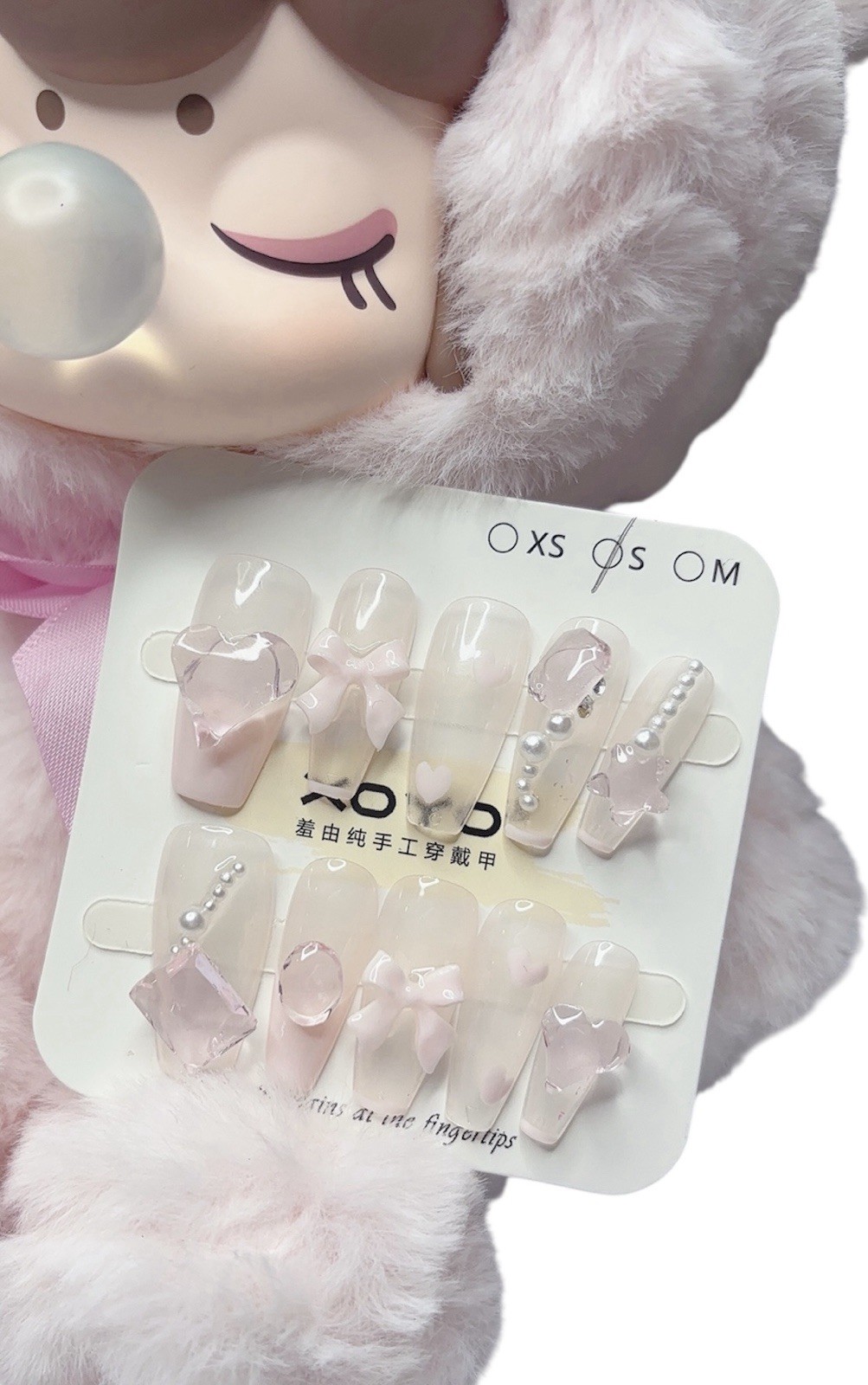 Press on Nails #076 Pink Ice – Elegant Design with Clear Finish