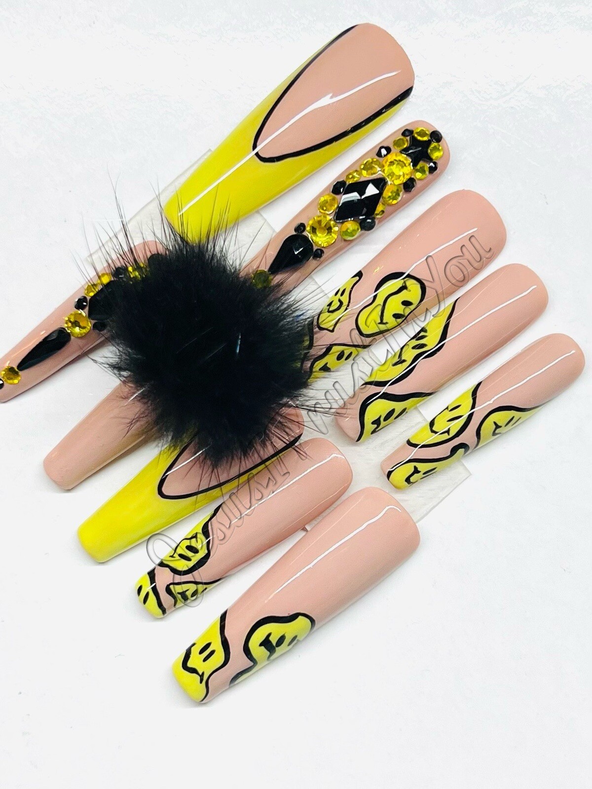 SMILEY 😃- CUSTOM XXL LONG BALLERINA GEL PRESS ON NAILS GLUE ON NAILS