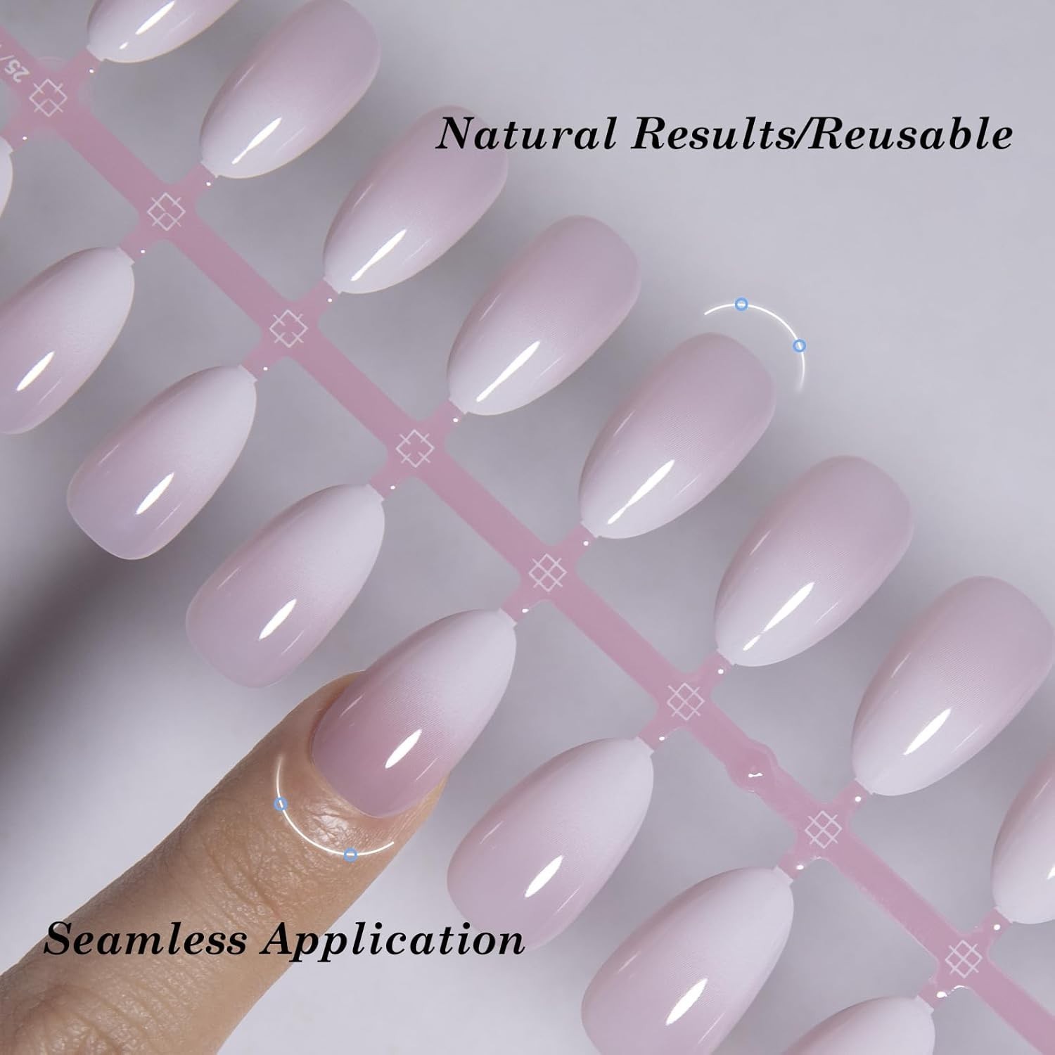 5 Styles Glossy Short Almond Press on Nails, Ombre Pink Nude Brown with White, R
