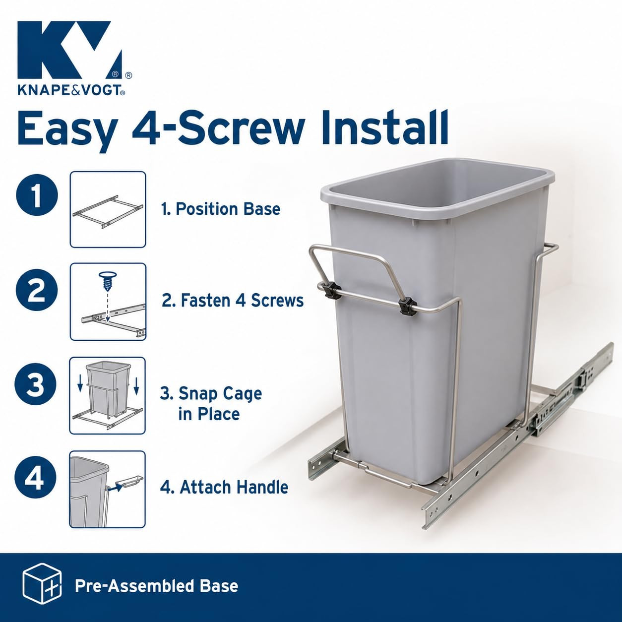 Soft-Close Pull-Out Trash Can for Cabinets, 20 Qt (5 Gallon) Bottom Mount Single