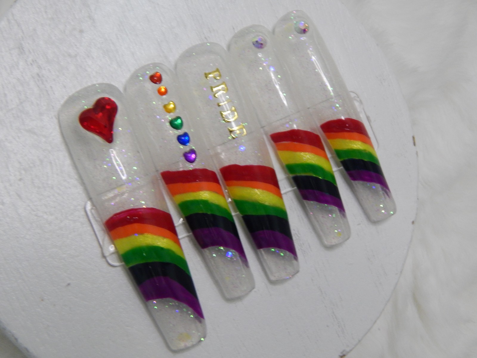 Luxury Handmade Press-On Nails I Reusable I Glow Love is Love I Coffin Shape 3XL