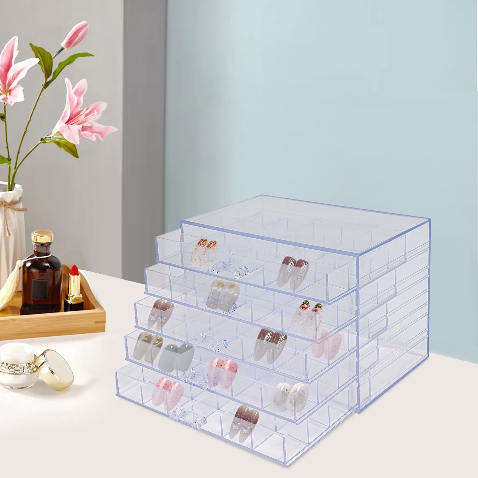 5 Layers Acrylic Transparent Nail Art Storage Box Earring Storage Box Organizer