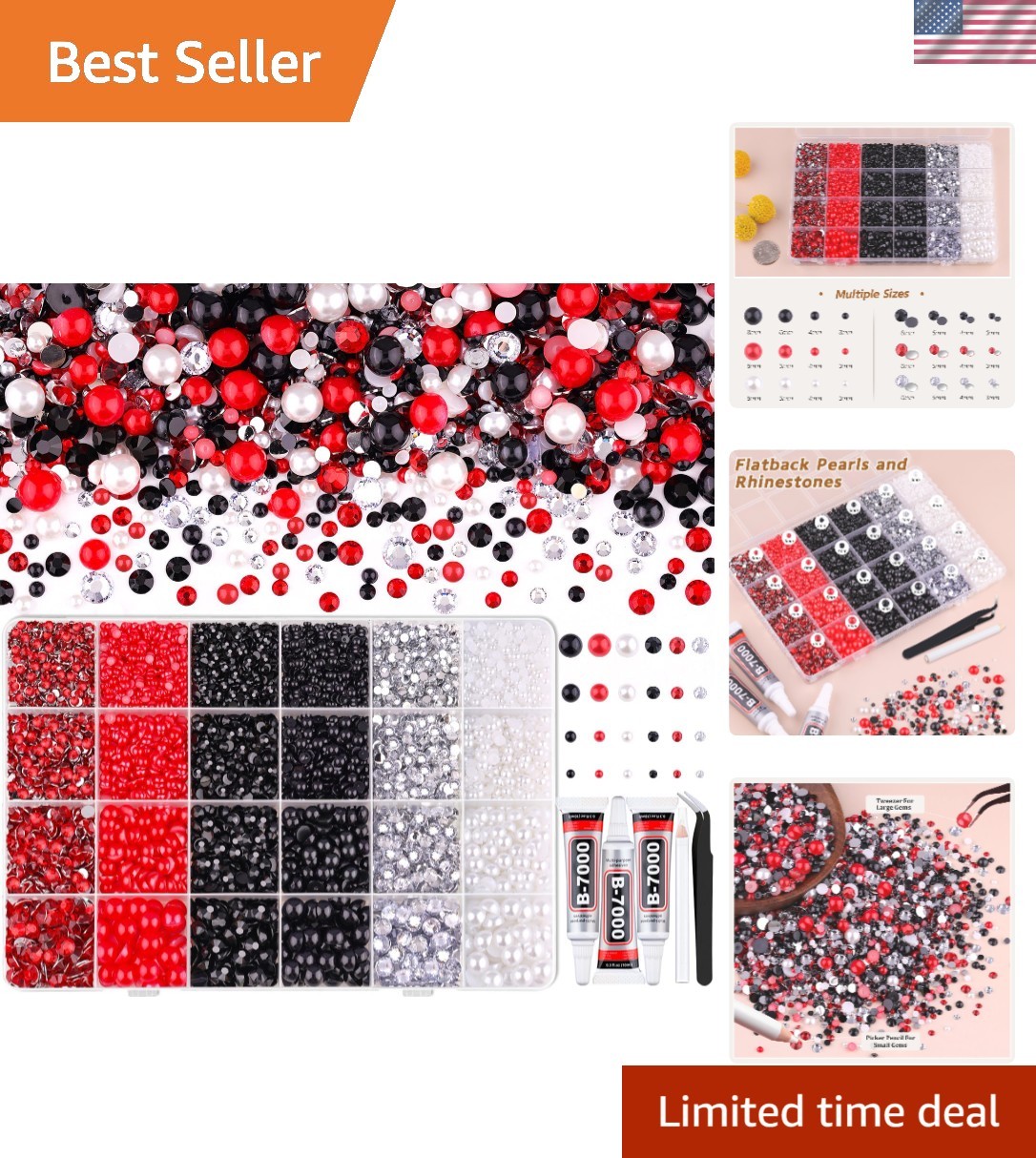 14000PCS Flatback Pearls and Rhinestones for Bedazzling Kit, Red White Black …
