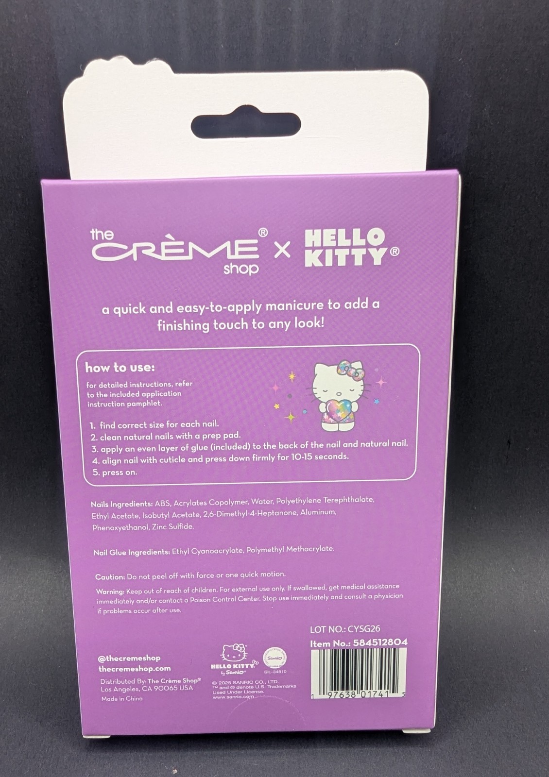 2x-Hello Kitty x The Crème Shop Press-On Nails Set of 28 Purple Cat Eye Almond