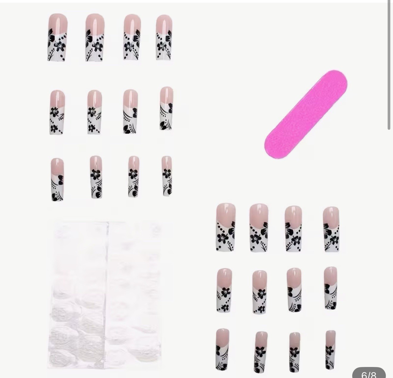 Long Press on Nails Square Fake Nails Black French Tip Acrylic False Nails