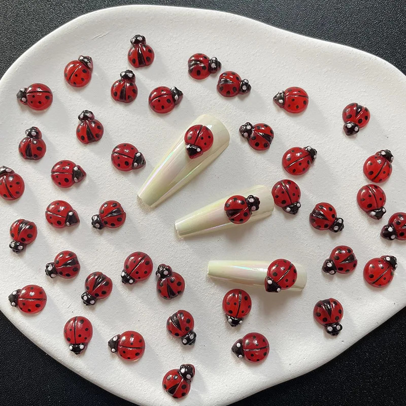50Pcs Cute Insect Ladybug Nail Charms 3D Resin Ladybugs Nail Art Rhinestones