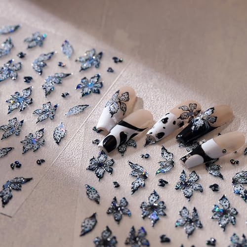 1 Sheets Embossed Flower Nail Stickers For Nail Art Holographic Laser Spring