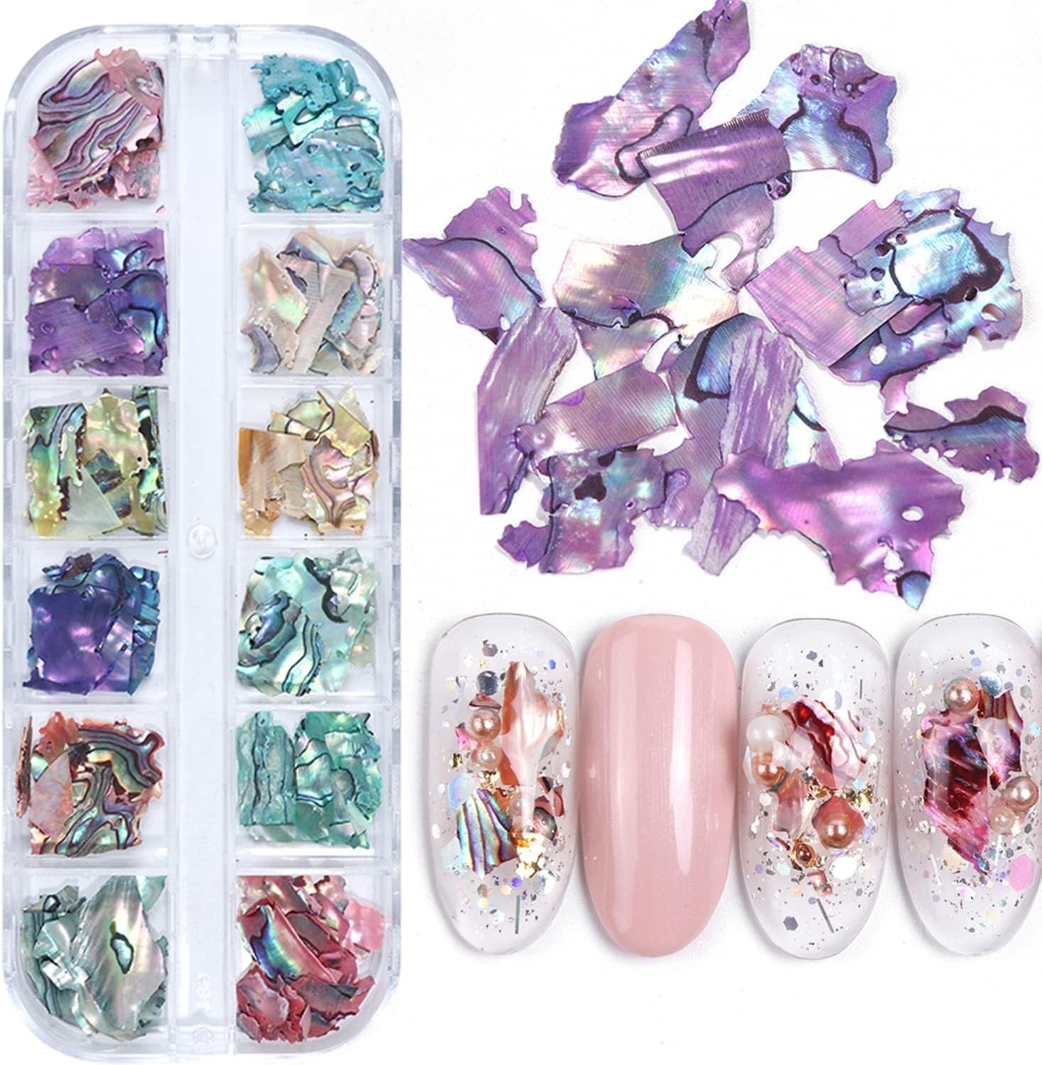 Abalone Seashell Nail Art Slices, Holographic 3D Mermaid Irregular Nail Art