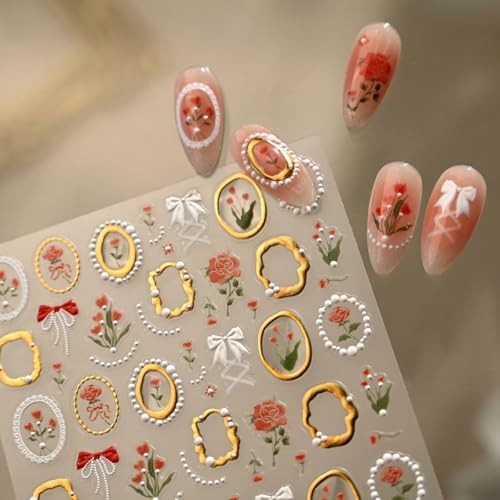 5D Embossed Flower Nail Art Stickers Tulip Glue Irregular Geometric Style-3