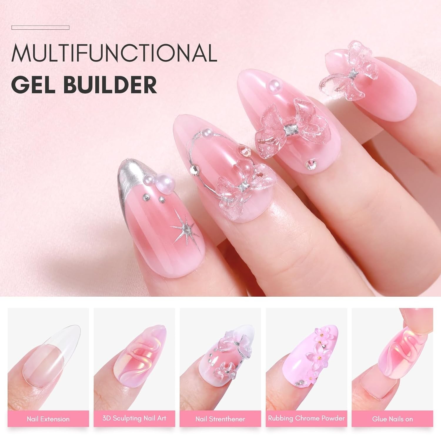 Clear Solid Builder Nail Gel for 3D Art & Extensions – 15ml Non-Sticky Formula