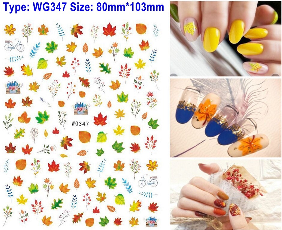 Fall Leaf Turkey Nail Sticker Thanksgiving Pumpkin Autumn Maple Squirrel Fruit