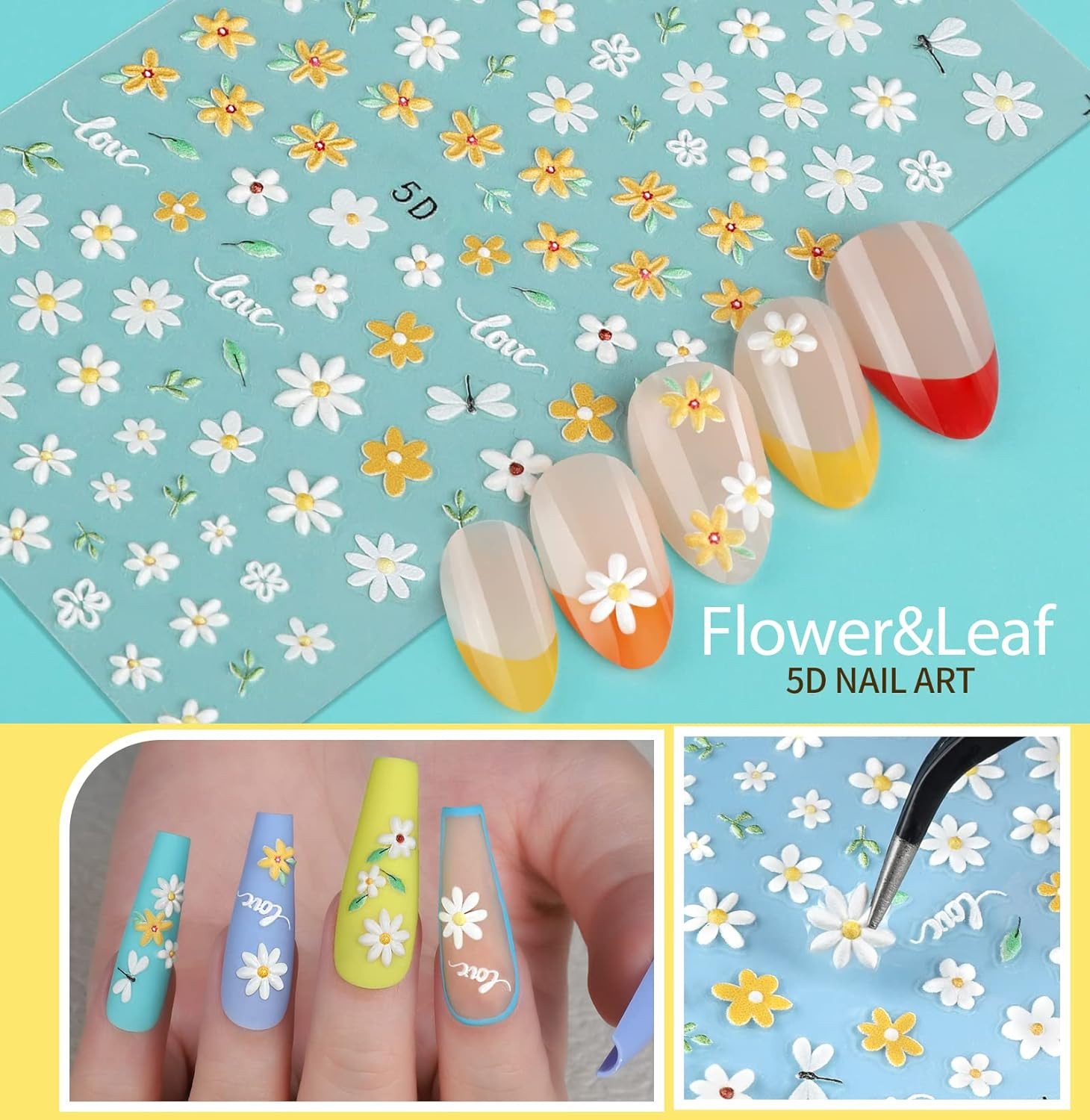 12 Hojas Para Uñas Acrilicas Gel Calcomanias y 5 lentejuelas copos En Oferta US