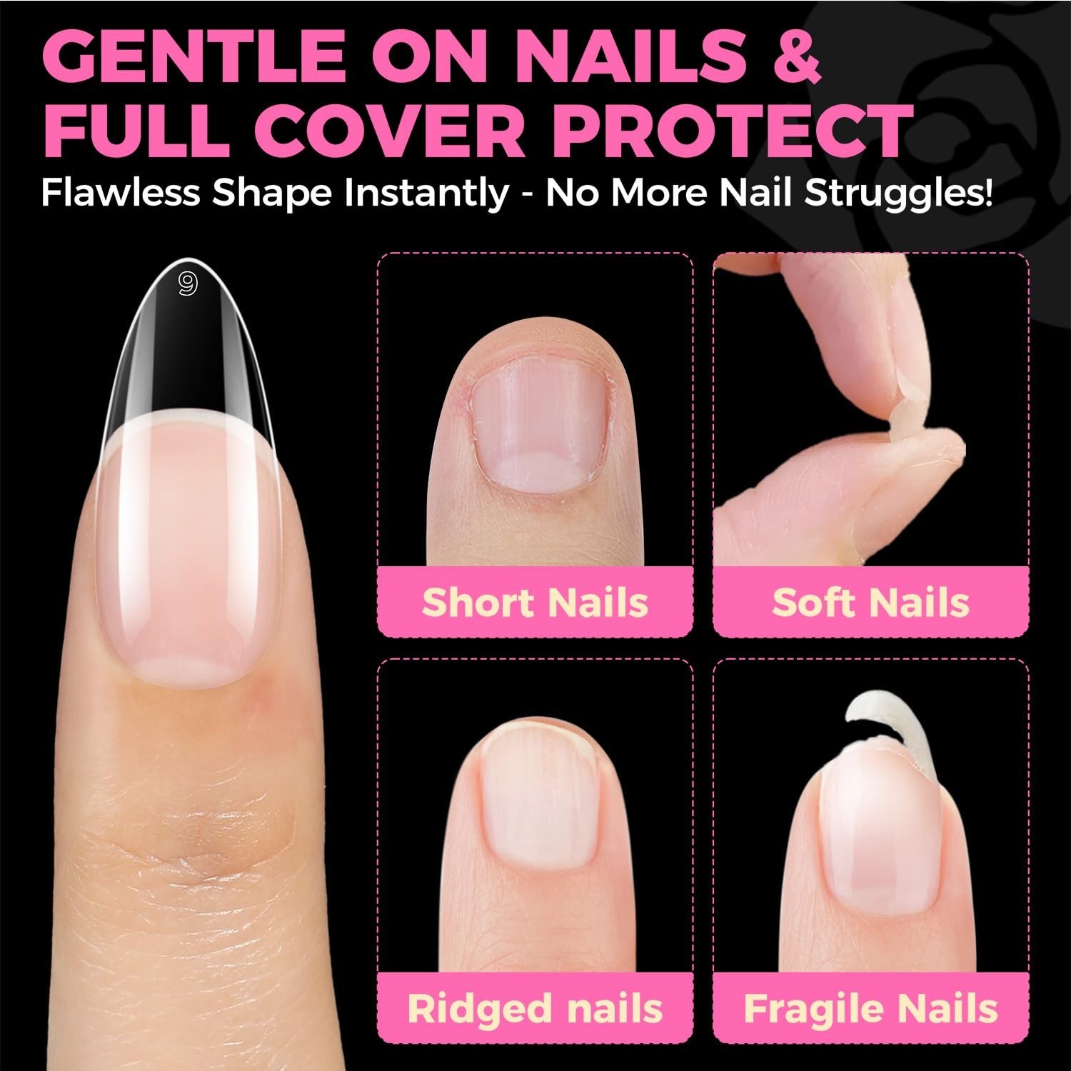 Full Coverage Almond Shape Fake Nail Tips – 504PCS Easy Application Gel Nails